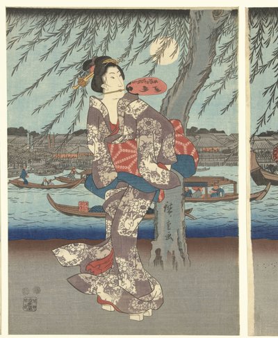 Berømte steder i den østlige hovedstad: Nyd en aftenbrise ved Ryogoku-broen af Hiroshige (I) , Utagawa