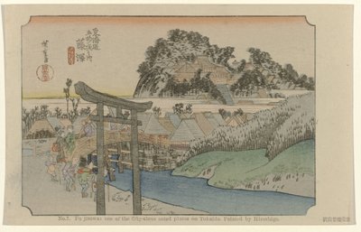 Fujisawa Nr. 7. Fujisawa: et af de treoghalvtreds bemærkede steder på Tokaido. Malet af Hiroshige (titel på objekt) De Tôkaidô van Hiroshige (serietitel) Hiroshige no fude Tôkaidô (serietitel på objekt) af Hiroshige (I) , Utagawa