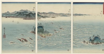 Udsigt over boblebadene ved Naruta i Awa-provinsen Awa Naruto no fukei (titel på objekt) Sne, måne og blomster (serietitel) Setsugekka (serietitel) af Hiroshige (I) , Utagawa