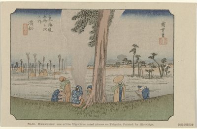 Hamamatsu Nr. 30. Hawawatsu: et af de treoghalvtreds bemærkede steder på Tokaido, malet af Hiroshige De Tôkaidô van Hiroshige (serietitel) Hiroshige no fude Tôkaidô (serietitel på objekt) af Hiroshige (I) , Utagawa