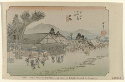 Ishibe Nr. 52. Ishibe: et af de treoghalvtreds bemærkede steder på Tokaido, malet af Hiroshige (titel på objektet) De Tôkaidô van Hiroshige (serietitel) Hiroshige no fude Tôkaidô (serietitel på objekt) af Hiroshige (I) , Utagawa