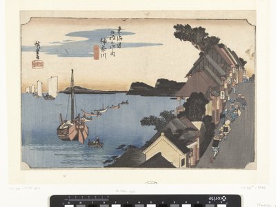 Kanagawa, bergopwaarts Kanagawa, dai no kei (titel på objekt) De 53 stations van de Tokaido (serietitel) Tokaido gojusan tsugi no uchi (serietitel på objekt) af Hiroshige (I) , Utagawa