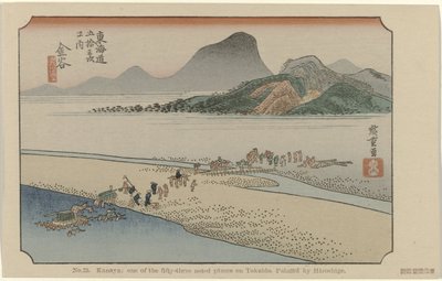 Kanaya Nr. 25. Kanaya: et af de treoghalvtreds bemærkede steder på Tokaido, malet af Hiroshige (titel på objektet) De Tôkaidô van Hiroshige (serietitel) Hiroshige no fude Tôkaidô (serietitel på objekt) af Hiroshige (I) , Utagawa