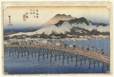 Kyoto, den store brug af Sanjo Kyoto, Sanjo Ohashi (titel på objekt) De 53 stations van de Tokaido (serietitel) Tokaido gojusan tsugi no uchi (serietitel på objekt) af Hiroshige (I) , Utagawa