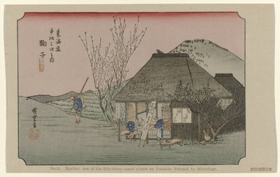 Mariko Nr. 21. Mariko: et af de treoghalvtreds bemærkede steder på Tokaido, malet af Hiroshige De Tôkaidô van Hiroshige (serietitel) Hiroshige no fude Tôkaidô (serietitel på objekt) af Hiroshige (I) , Utagawa