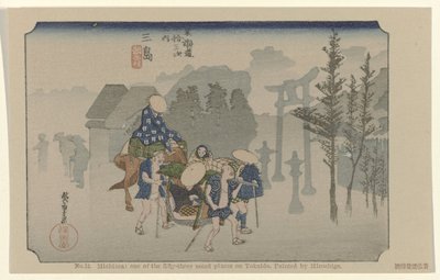 Mishima Nr. 12. Mishima: et af de treoghalvtreds bemærkede steder på Tokaido. Malet af Hiroshige De Tôkaidô van Hiroshige (serietitel) Hiroshige no fude Tôkaidô (serietitel på objekt) af Hiroshige (I) , Utagawa