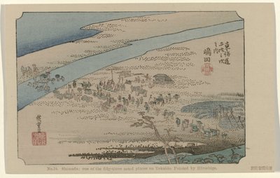 Shimada Nr. 24. Shimada: et af de treoghalvtreds bemærkede steder på Tokaido, malet af Hiroshige (titel på objektet) De Tôkaidô van Hiroshige (serietitel) Hiroshige no fude Tôkaidô (serietitel på objekt) af Hiroshige (I) , Utagawa
