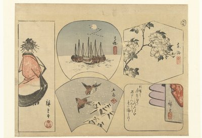 Fem udskårne billeder af Hiroshige (I) , Utagawa