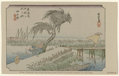 Yokaichi No. 44. Yokaichi: oue of the fifty-three noted places on Tokaido, painted by Hiroshige (title on object) De Tôkaidô van Hiroshige (series title) Hiroshige no fude Tôkaidô (series title on object) af Hiroshige (I) , Utagawa
