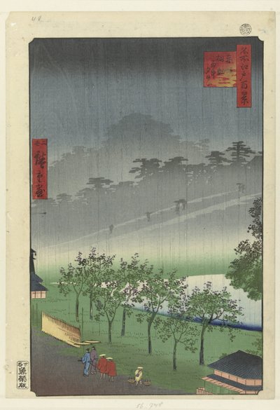 Aftenregn i paulownia-bruddet ved Akasaka Akasaka kiribatake uchu sekikei (titel på objekt) One Hundred Famous Faces på Edo (serietitel) Meisho Edo hyakkei (serietitel på objekt) af Hiroshige (II) , Utagawa