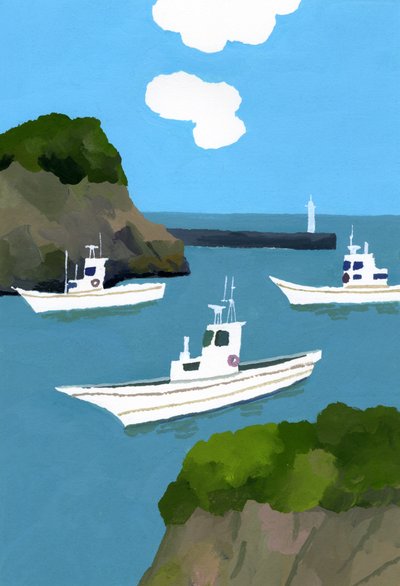 Tre fiskerbåde. af Hiroyuki Izutsu