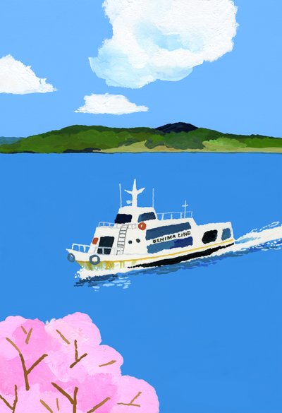 Turistbåd og kirsebærblomst af Hiroyuki Izutsu