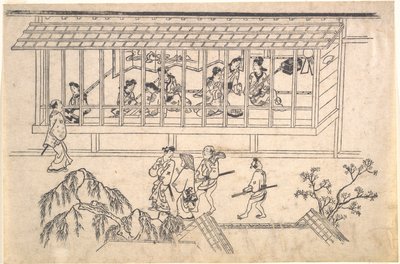 Den sjette scene fra scener i forlystelseskvarteret Yoshiwara i Edo af Hishikawa Moronobu