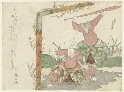 Et Maleri af en Hare og en Grævling af Hishikawa Sori