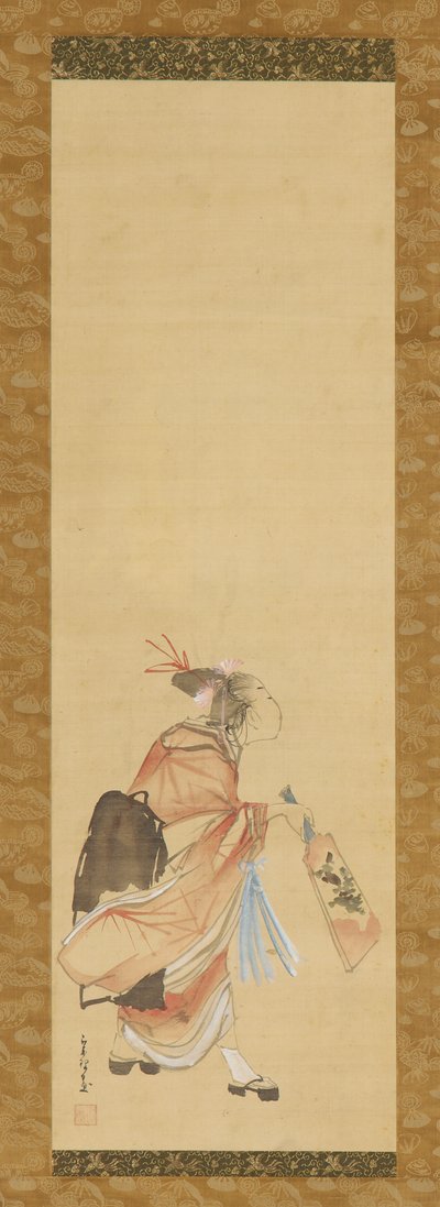Pige spiller battledore og fjerbold, 1615-1868. af Hishikawa Sori