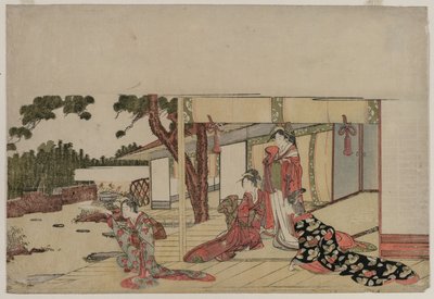 Kvinder på en veranda, ca. 1800. af Hishikawa Sori III
