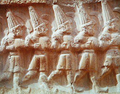 Detalje af procession af de væbnede guder (sten) af Hittite