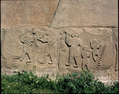 Udsigt over bunden af relieffer af Sfinxens port af Hittite Hittite