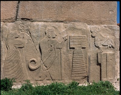 Udsigt over bunden af relieffer af Sfinxens port af Hittite Hittite