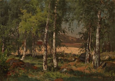 Landskab med birkelund og rugmark af Hjalmar Munsterhjelm