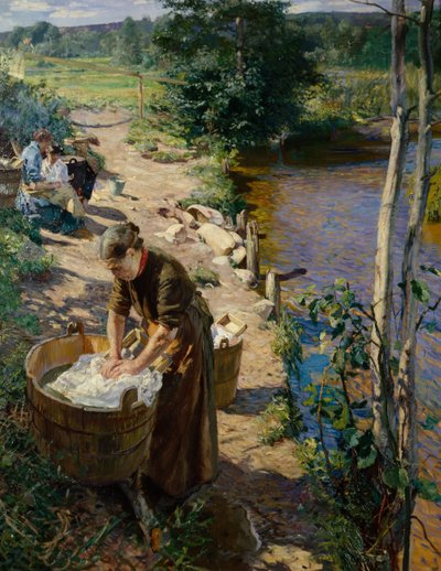 Rengøringsdamer ved floden af Hjalmer Eilif Emanuel Peterssen