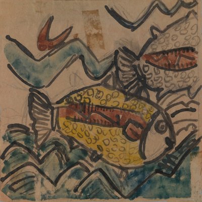 Fiskedesign til en keramisk plade, ca. 1930-1939. af Holcha Krake