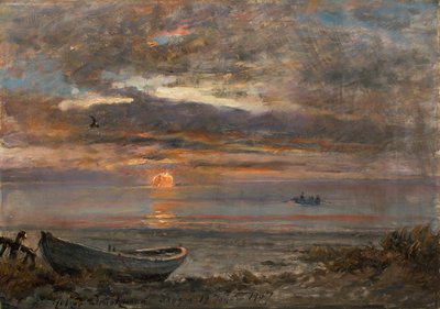 Solnedgang en januardag ved Skagen. af Holger Drachmann