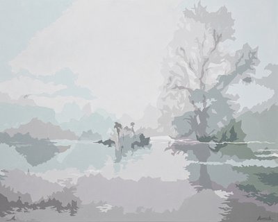 Misty Morning, 2024 (olie på lærred) af Holly Boruck