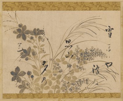 Blomster, græsser og et digt, Edo-perioden, 1615-1637. af Hon