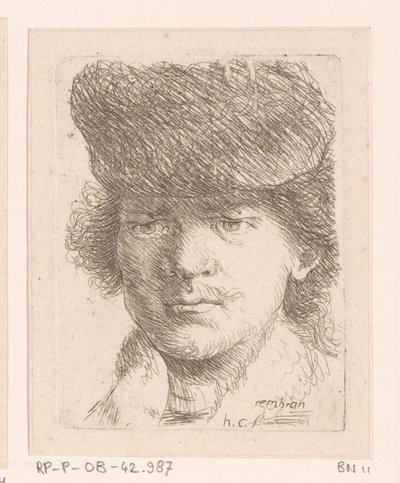 Portræt af Rembrandt med høj hat af Honoré Coussin