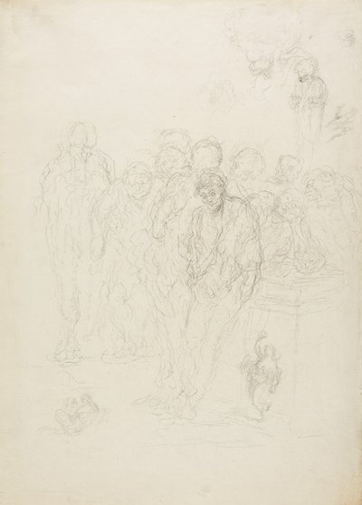 En gruppe mænd og andre skitser, 1857 af Honoré Daumier