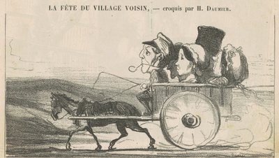 På landet, ingen kuskestrejker... (recto); Landsbyboere Økonomier Tilfredshed... (tilbage) af Honoré Daumier