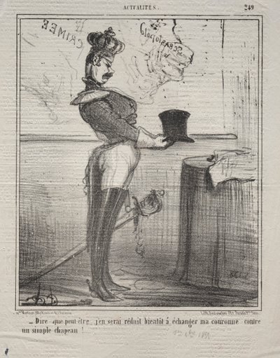 Aktualiteter (nr. 249): De siger, at jeg snart vil blive reduceret til at bytte min krone ud med en simpel hat! af Honoré Daumier