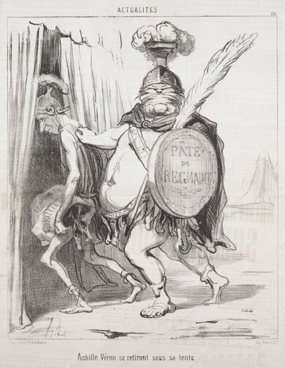 Aktualiteter: Achilles trækker sig tilbage i sit telt af Honoré Daumier
