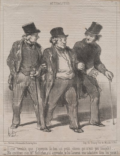 Aktualitet nr. 7: Det forekommer mig, at jeg lægger mærke til en lille hund der, som ikke har mundkurv!..., 1852. af Honoré Daumier