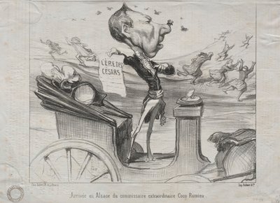 Aktualiteter nr. 81: Ankomsten til Alsace af den ekstraordinære kommissær, Coco Romieu, 1850. af Honoré Daumier
