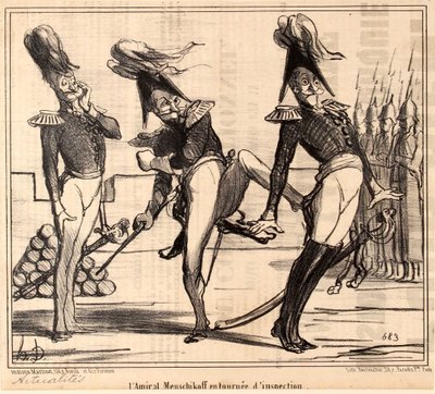 Admiral Alexander Sergeyevich Menshikov på inspektionstur, 1854. af Honoré Daumier
