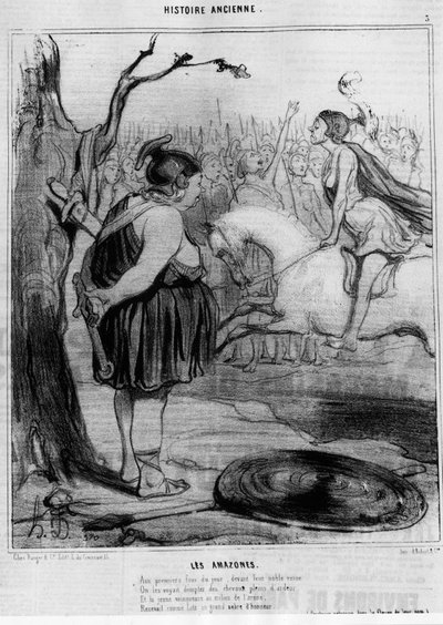 Amazoner. "" I dagens første lys, før deres ædle dronning, så de dem tæmme heste fulde af inderlighed, og den unge kvinde, der vandt midt i arenaen, modtog som Litz en stor æressabel."" Serie de l
