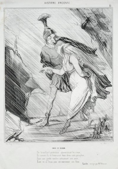 Ancient History plate 15: Aeneas and Dido, 1842. af Honoré Daumier