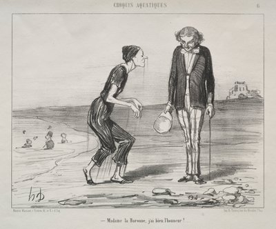 Aquatic Sketches, plade 8: Madame la Baronne, det er min ære... af Honoré Daumier