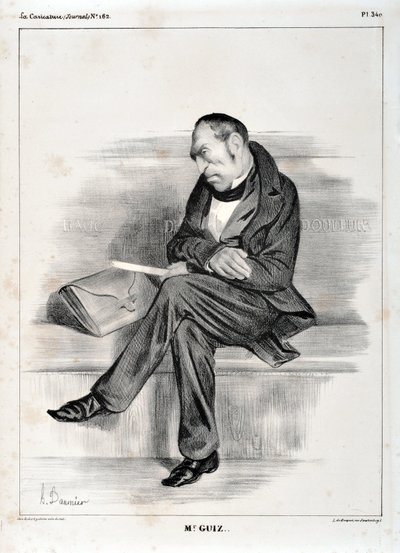 Kunstværk af Honore Daumier (1808-1879). Charivari stammer fra 1833: Serie Celebrites de la caricature "" M. Guiz..."" KUNSTMUSEUM - PALACE LONGCHAMP, MARSEILLE af Honoré Daumier
