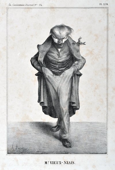 Kunstværk af Honore Daumier (1808-1879). Charivari stammer fra 1833: Serie Celebrites de la Caricature "M. Vieux-Niais" MUSEE DES BEAUX ARTS - PALAIS LONGCHAMP, MARSEILLE af Honoré Daumier