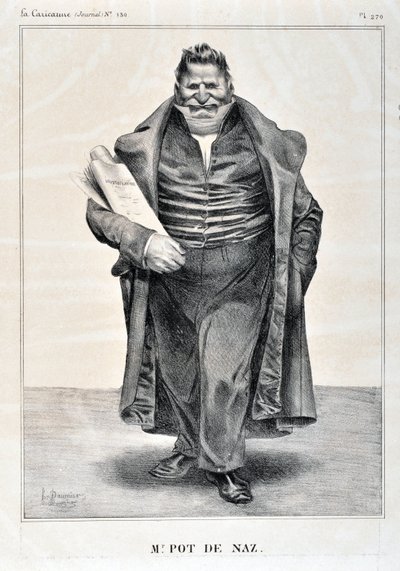 Kunstværk af Honore Daumier (1808-1879). Charivari stammer fra 1833: Serie Celebrites de la Caricature "M.Pot de Naz" MUSEE DES BEAUX ARTS - PALAIS LONGCHAMP, MARSEILLE af Honoré Daumier