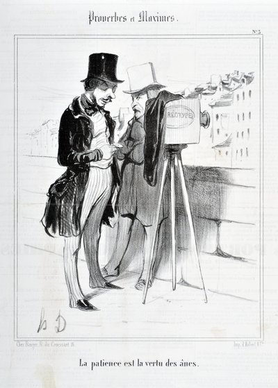 Kunstværk af Honore Daumier (1808-1879). Charivari stammer fra 1840: Serie PROVERBES ET MAXIMES "Tålmodighed er æslernes dyd"" KUNSTMUSEET - PALAIS LONGCHAMP, MARSEILLE af Honoré Daumier