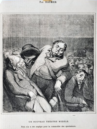 Kunstværk af Honore Daumier (1808-1879). Charivari stammer fra 1864: Serieskitser taget på teatret En ny teatermodel. "Intet er blevet forsømt for tilskuernes bekvemmelighed"" MUSEE DES BEAUX ARTS - PALAIS LONGCHAMP, MARSEILLE af Honoré Daumier