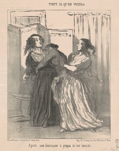 At have en diskussion om deres skønhed af Honoré Daumier