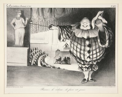 Baissez le rideau, la farce est jou?e. (Sænk gardinet, farsen er forbi.), pl. 421 fra tidsskriftet La Caricature nr. 201 af Honoré Daumier