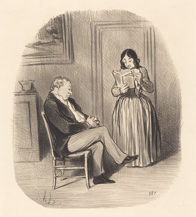 Borgerlig bliver læst et par kapitler efter middagen... af Honoré Daumier