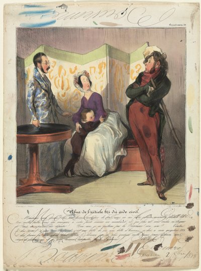 Caricaturana-plade 50: Overtrædelse af civillovens artikel 24, 1837. af Honoré Daumier