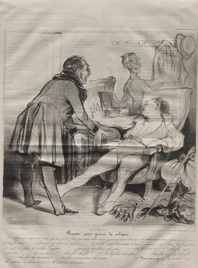 Caricaturana, tallerken 72: Opskrift til at helbrede kolik af Honoré Daumier